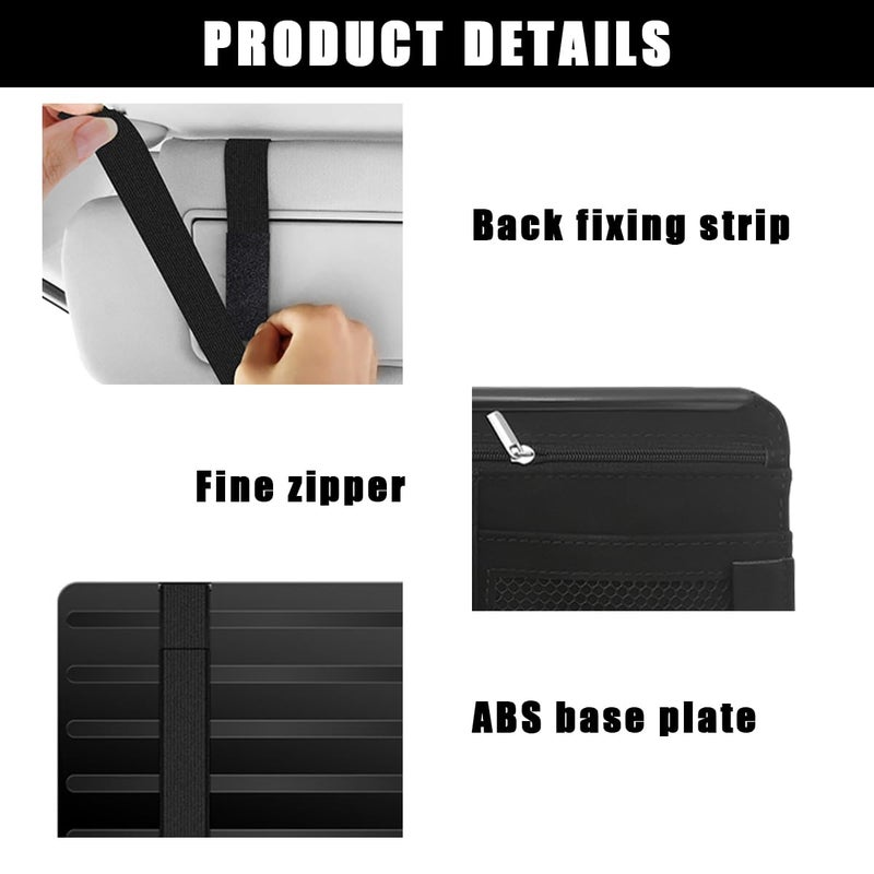 Yourkar Car Sun Visor Organizer, Soft Leather Surface Eyeglasses Note Card Holder Car Storage Bag, Scratch-Resistant Waterproof Auto Sunshade Organizer Bag, Car Accessories (Black) - Image 3