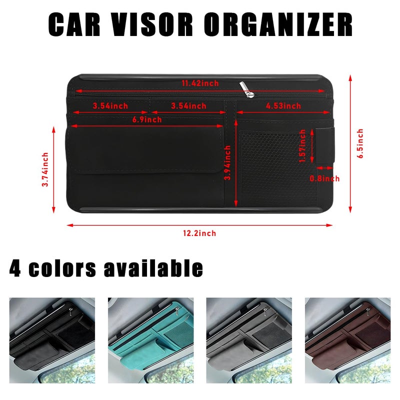 Yourkar Car Sun Visor Organizer, Soft Leather Surface Eyeglasses Note Card Holder Car Storage Bag, Scratch-Resistant Waterproof Auto Sunshade Organizer Bag, Car Accessories (Black) - Image 2