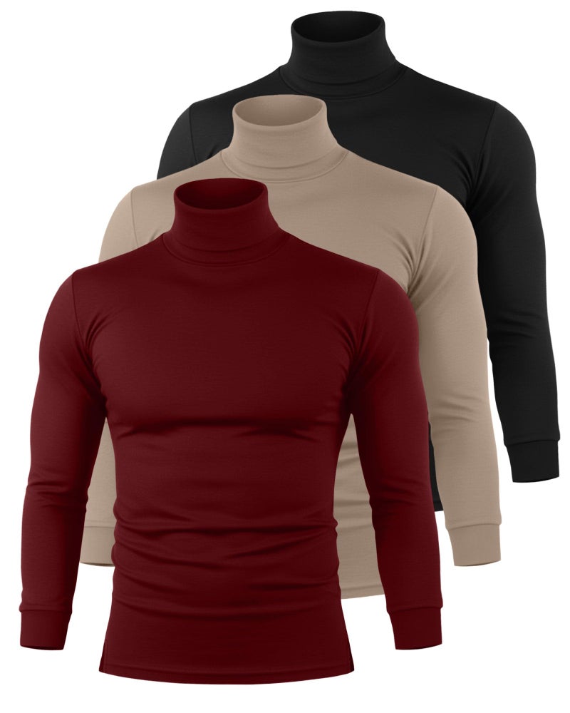 Riyiper 3 Pack Men's Turtleneck Shirts Thermal Basic Knitted Long Sleeve Casual Slim Fit Winter Pullover Tops(Black, Apricot, Red,S) - Image 1