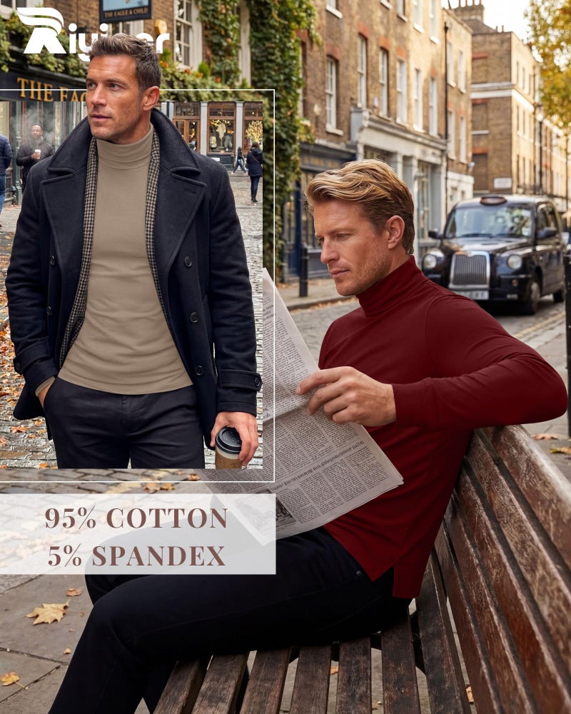 Riyiper 3 Pack Men's Turtleneck Shirts Thermal Basic Knitted Long Sleeve Casual Slim Fit Winter Pullover Tops(Black, Apricot, Red,S) - Image 4