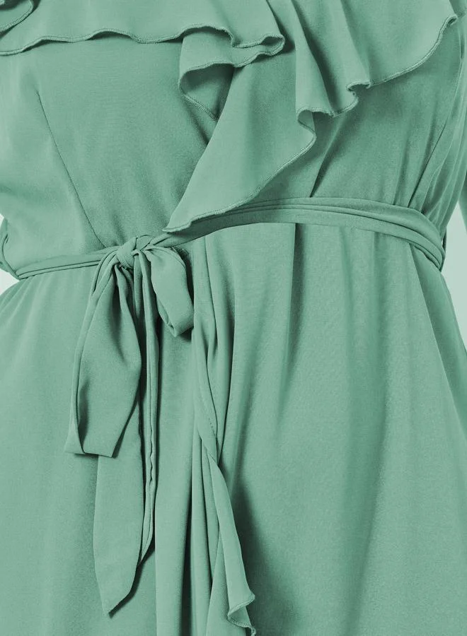 Styli  Plus Size Green Ruffled Detail Maxi Dress for Women | Best Price UAE