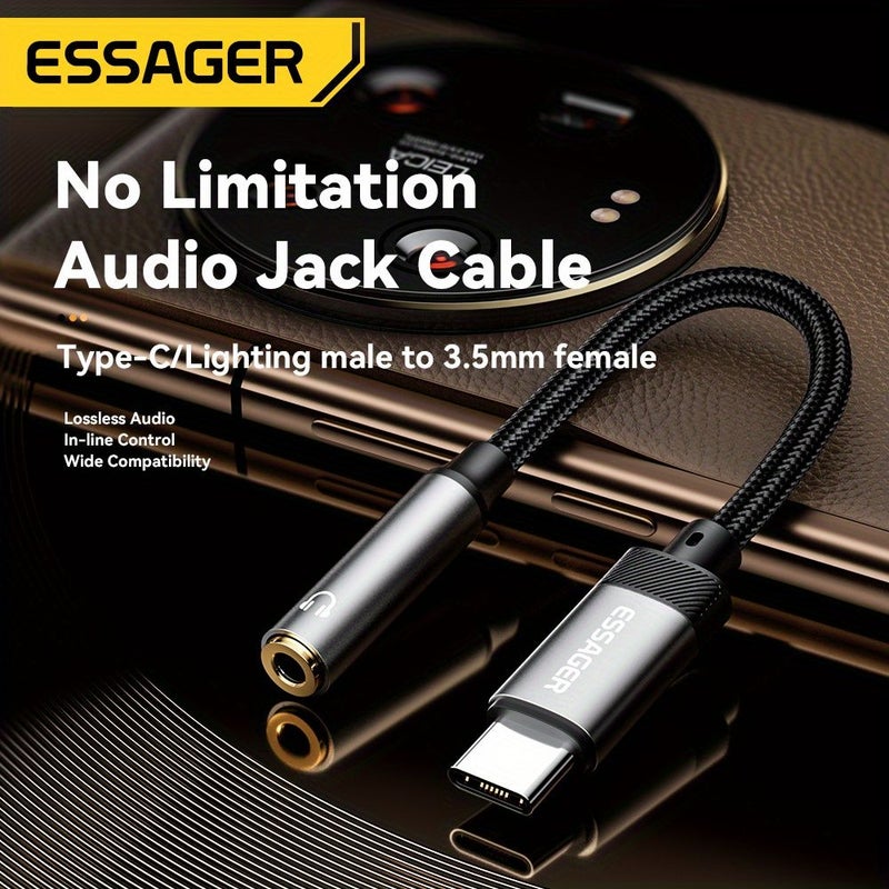 كابل محول من Type-C إلى 3.5 ملم صوتي، ذكر من Type-C إلى أنثى 3.5 ملم، كابل AUX للسيارة والمسرح المنزلي، جهد منخفض، بدون محول طاقة مرفق. - Image 2