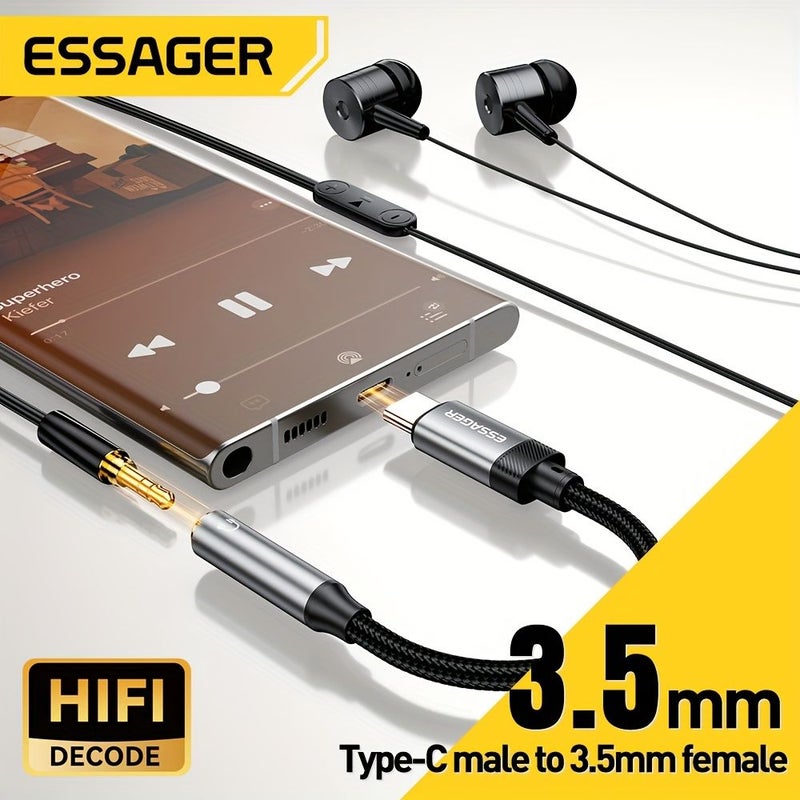 كابل محول من Type-C إلى 3.5 ملم صوتي، ذكر من Type-C إلى أنثى 3.5 ملم، كابل AUX للسيارة والمسرح المنزلي، جهد منخفض، بدون محول طاقة مرفق. - Image 5