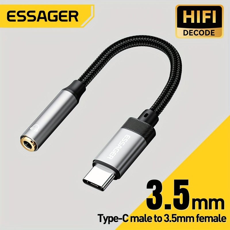 كابل محول من Type-C إلى 3.5 ملم صوتي، ذكر من Type-C إلى أنثى 3.5 ملم، كابل AUX للسيارة والمسرح المنزلي، جهد منخفض، بدون محول طاقة مرفق. - Image 1