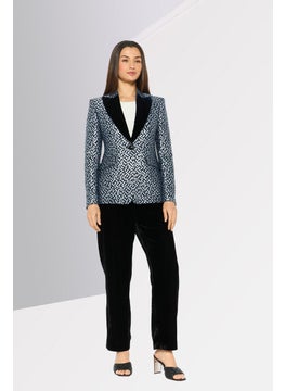 EMPORIO ARMANI Women Regular Fit Abstract Semi-Formal Blazer, Navy/White  - Image 3