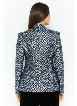 EMPORIO ARMANI Women Regular Fit Abstract Semi-Formal Blazer, Navy/White  - Image 4