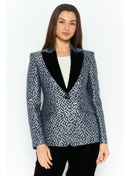 EMPORIO ARMANI Women Regular Fit Abstract Semi-Formal Blazer, Navy/White  - Image 1