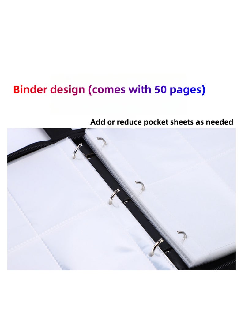 NOVOLAN Trading Card Album - Pocket Card Binder with Solid Color PU Material, 9-Grid Layout, 50 Pages Hold Up to 900 Cards, Ideal for Game Card Collection and Storage, Durable with Zipper Closure - Image 4