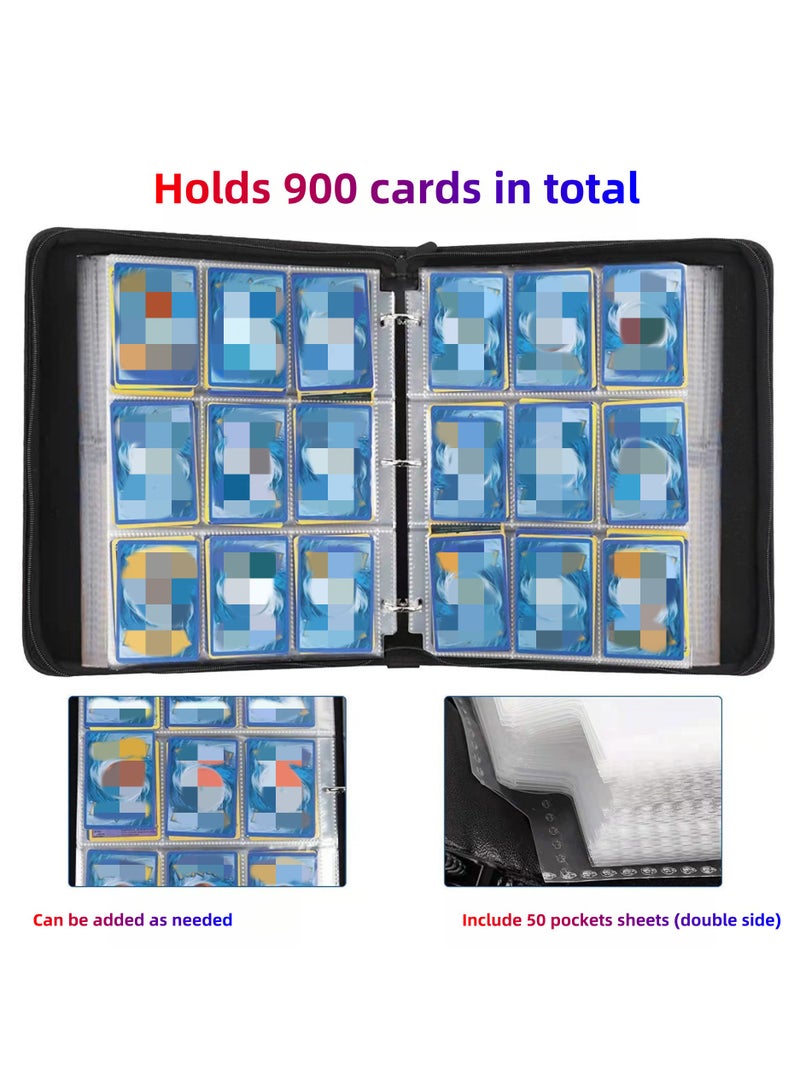 NOVOLAN Trading Card Album - Pocket Card Binder with Solid Color PU Material, 9-Grid Layout, 50 Pages Hold Up to 900 Cards, Ideal for Game Card Collection and Storage, Durable with Zipper Closure - Image 3