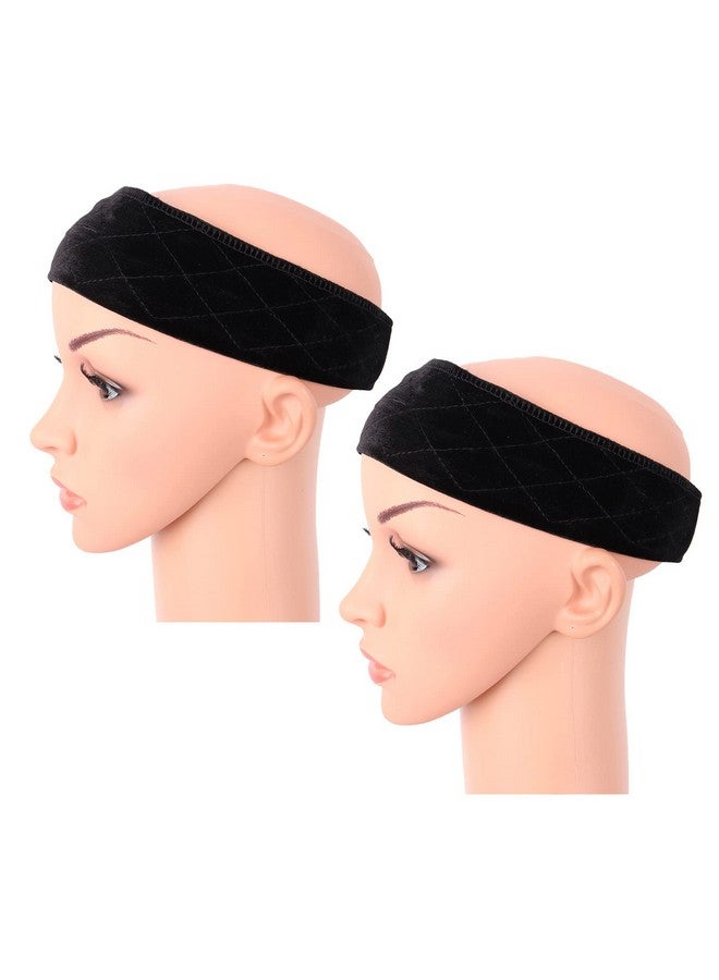 MapofBeauty MapofBeauty 2 Pack Adjustable Velvet Wig Grip Wig Band No Slip Head Hair Bands Flexible Headband (Black)  - Image 1