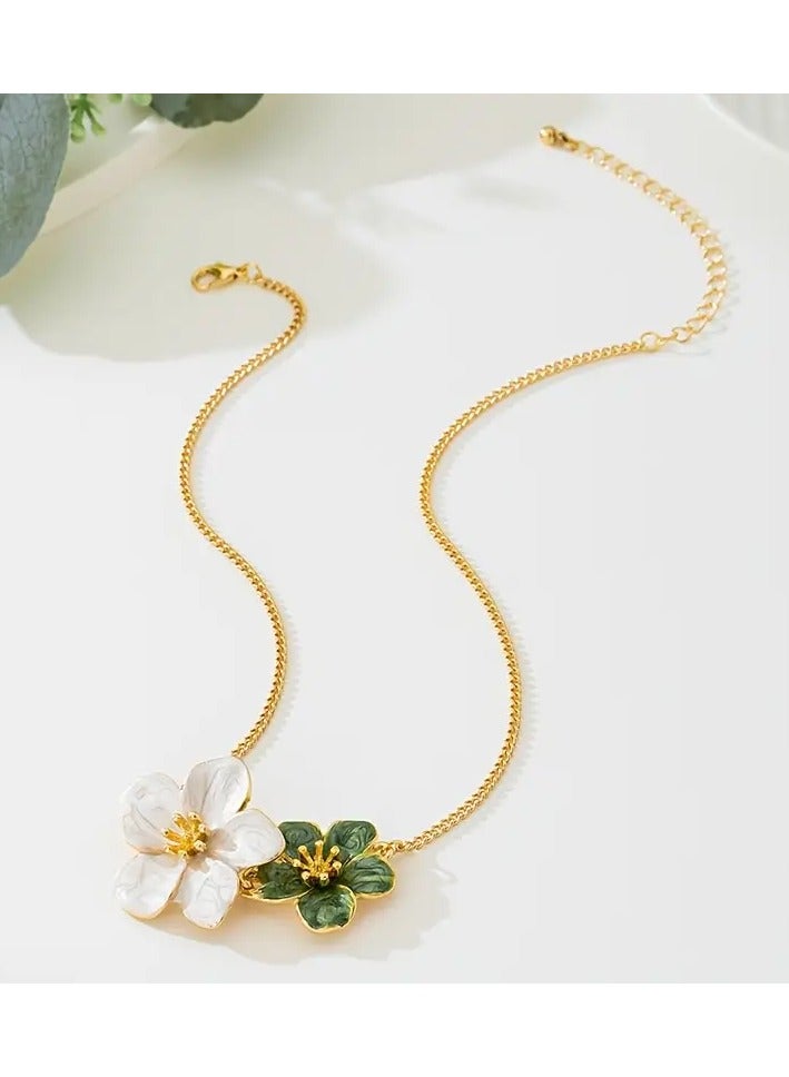 Elegant Green and White Floral Pendant Necklace for Women – Alloy Jewelry, Stylish Vacation & Party Accessory, All-Season Gift - Image 3