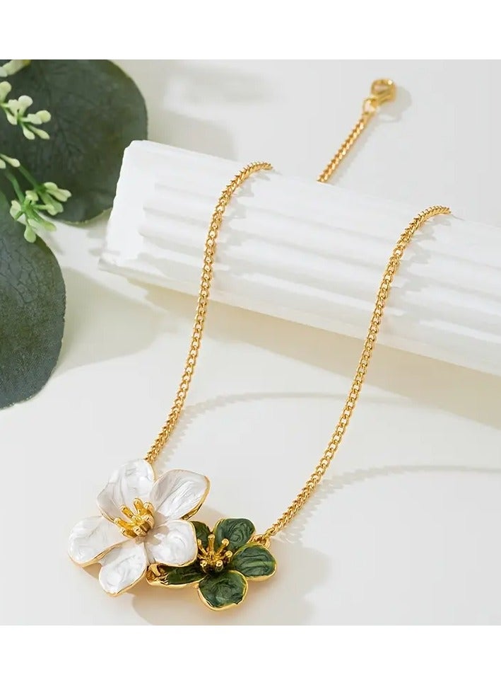 Elegant Green and White Floral Pendant Necklace for Women – Alloy Jewelry, Stylish Vacation & Party Accessory, All-Season Gift - Image 4