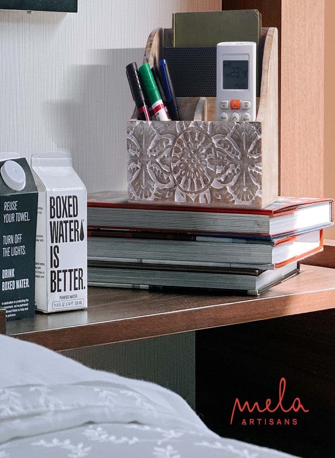 Mela Artisans 7.2" x 7.3" Whitewash Wooden Desk Organizer – Wood Mail Holder with Multi-Compartment Storage for Home Desk Organization & Rustic Office Decor - Image 5