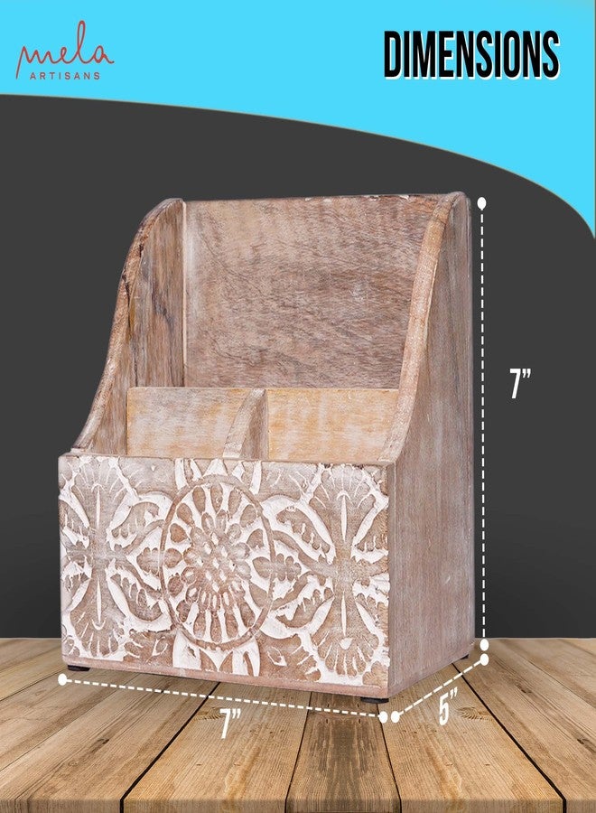 Mela Artisans 7.2" x 7.3" Whitewash Wooden Desk Organizer – Wood Mail Holder with Multi-Compartment Storage for Home Desk Organization & Rustic Office Decor - Image 3