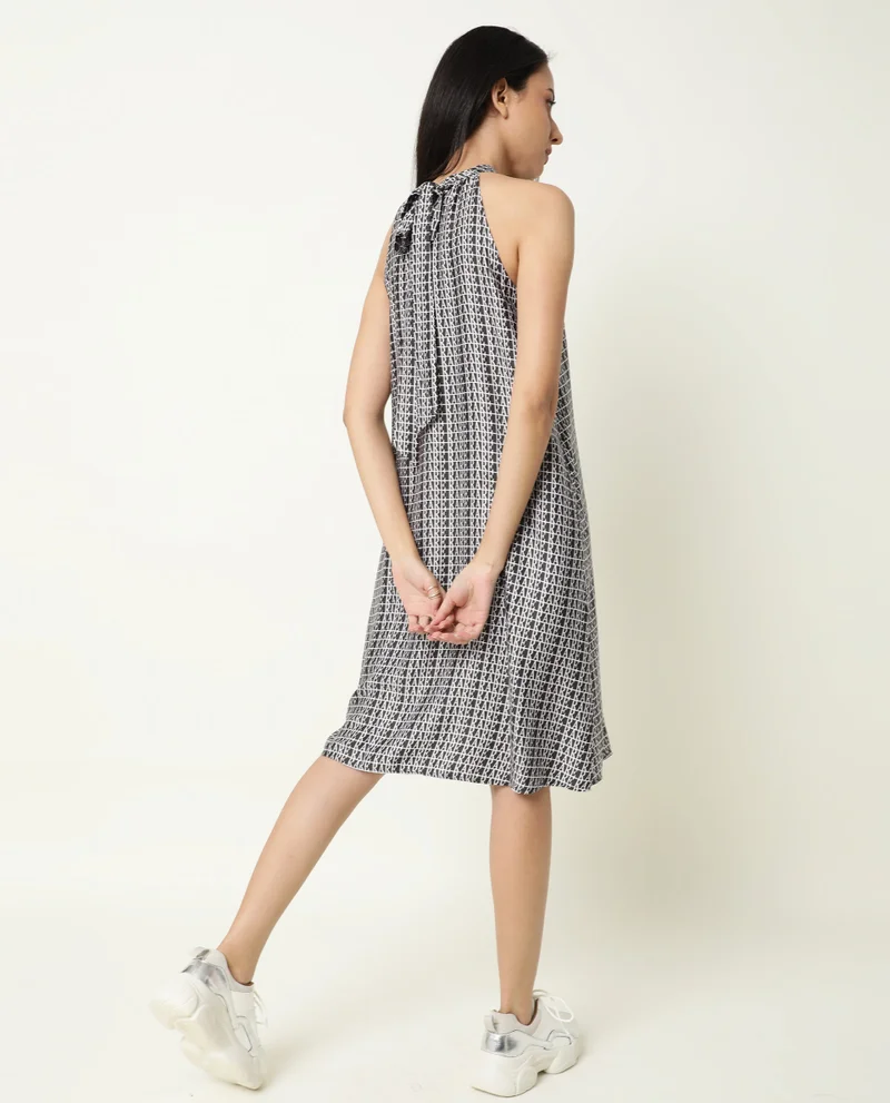Rareism Women's Halter Neck Printed Mini Dress