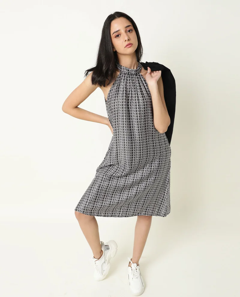 Rareism Women's Halter Neck Printed Mini Dress