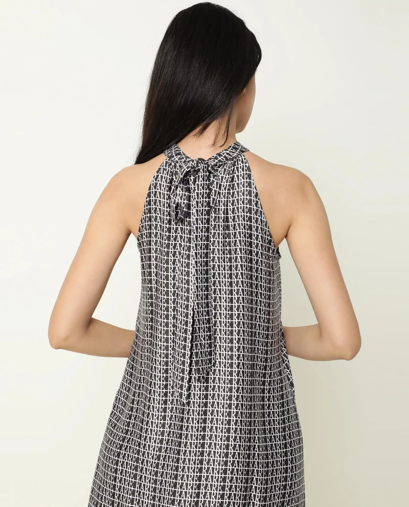 Rareism Women's Halter Neck Printed Mini Dress