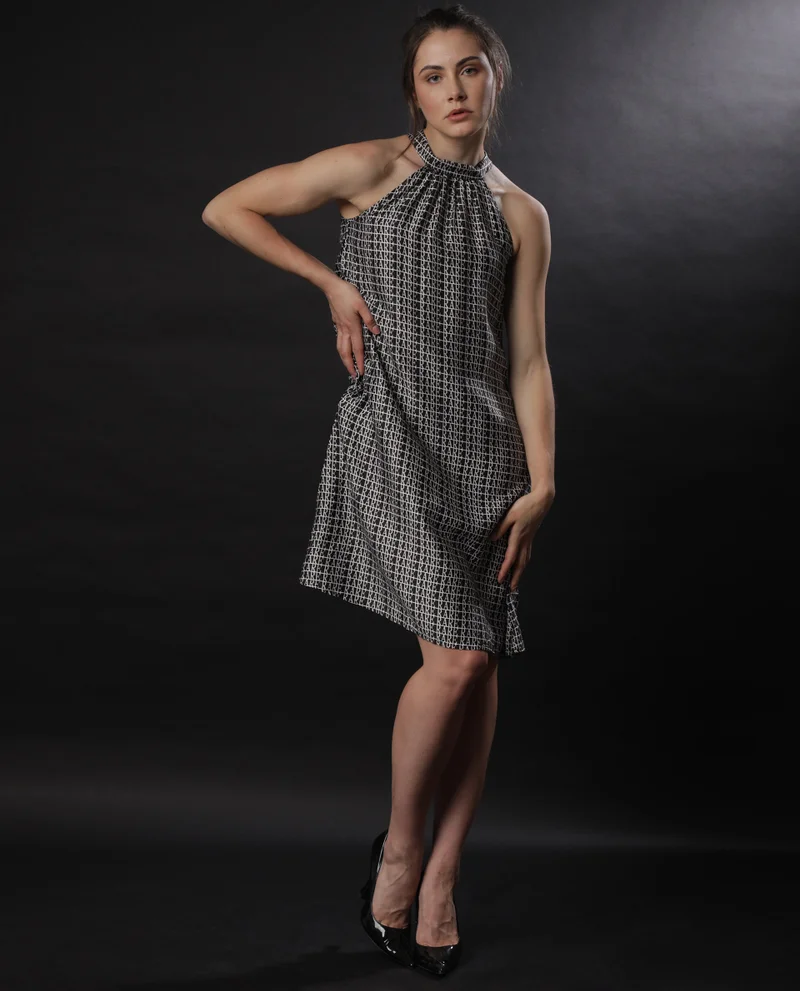 Rareism Women's Halter Neck Printed Mini Dress