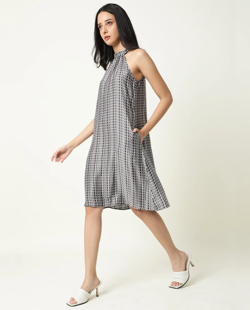 Rareism Women's Halter Neck Printed Mini Dress