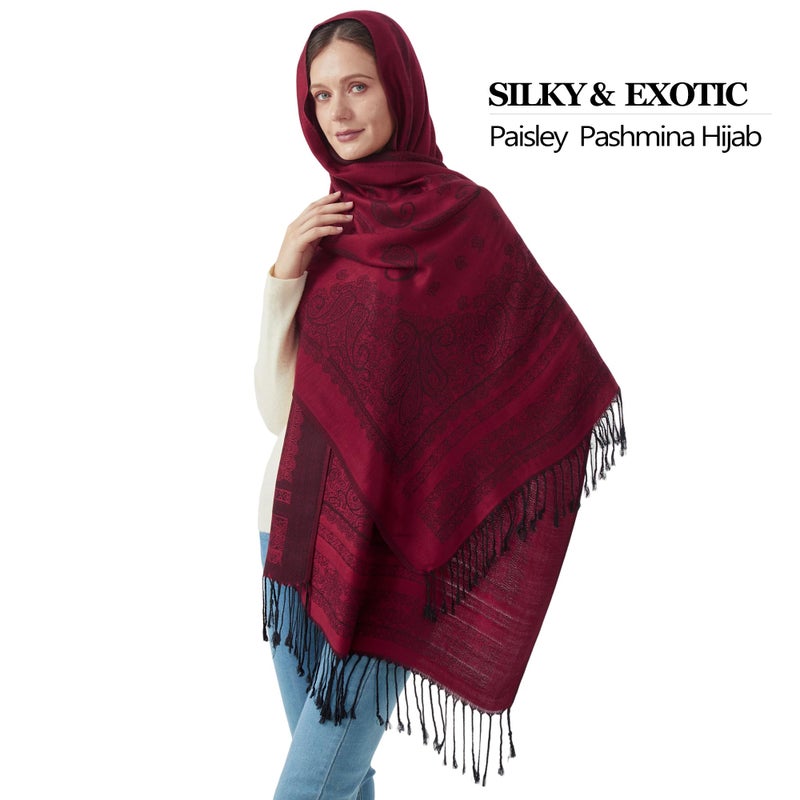 Nonakgado Pashmina Shawl Scarf-Ladies paisley Pashmina Wraps for Women Spring Fall Winter(Sy5-Black Burgundy) - Image 5