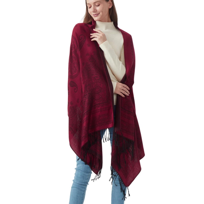 Nonakgado Pashmina Shawl Scarf-Ladies paisley Pashmina Wraps for Women Spring Fall Winter(Sy5-Black Burgundy) - Image 3