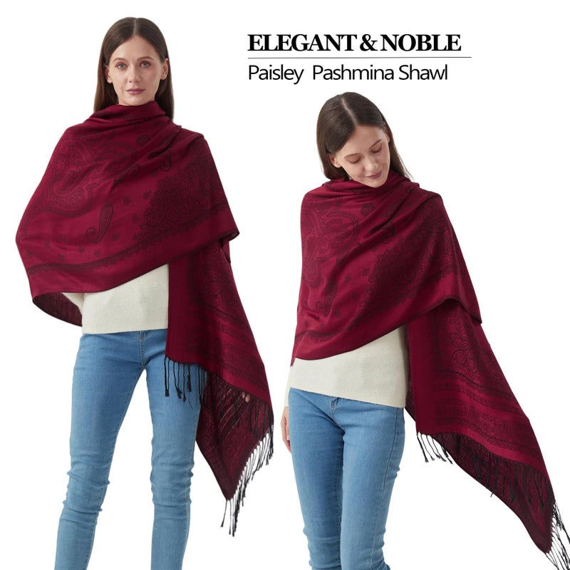 Nonakgado Pashmina Shawl Scarf-Ladies paisley Pashmina Wraps for Women Spring Fall Winter(Sy5-Black Burgundy) - Image 4