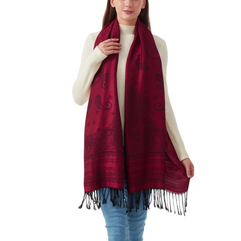 Nonakgado Pashmina Shawl Scarf-Ladies paisley Pashmina Wraps for Women Spring Fall Winter(Sy5-Black Burgundy) - Image 2