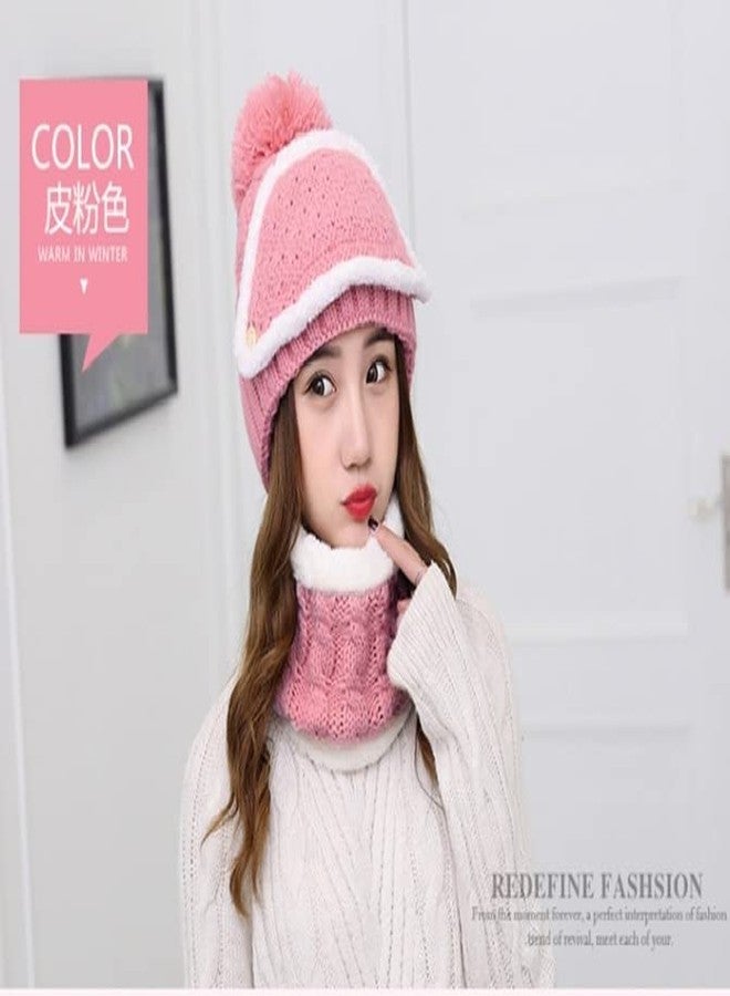 Dressify® Winter Soft Warm Snow Proof Pom Pom Cap (Inside Fur) Woolen Beanie Cap with Scarf & Mask for Women's & Girl's (Freesize)-Pink Color - Image 3