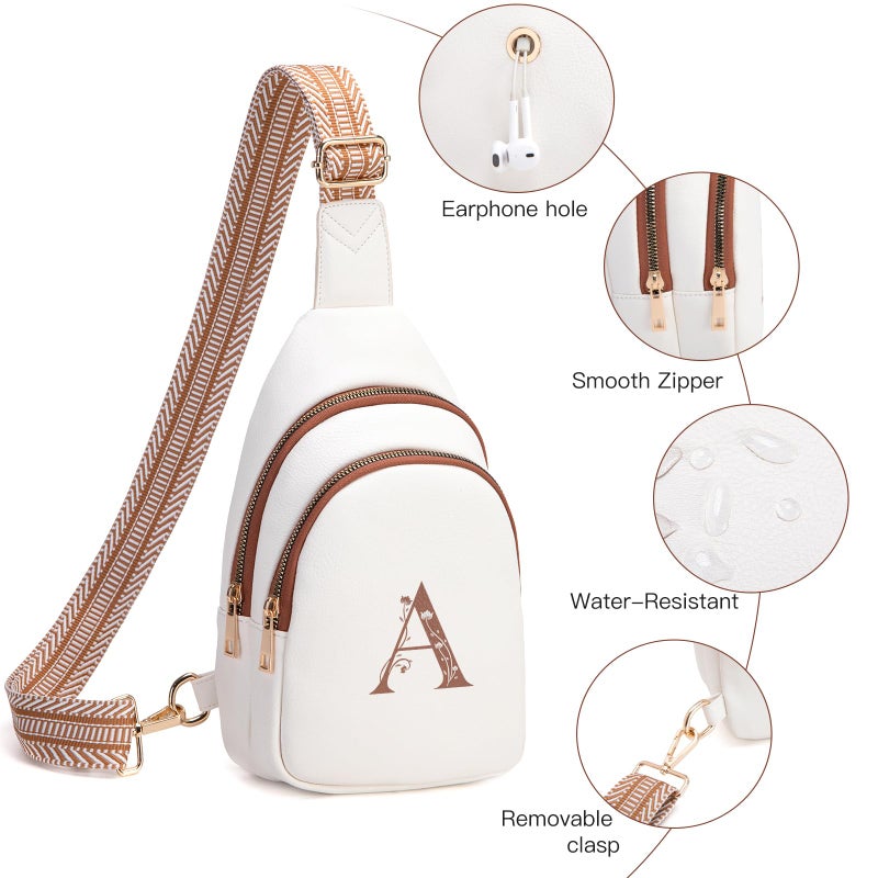 Viverte Crossbody Bags for Women Initial Sling Bag Cross Body Fanny Packs Personalized Gifts for Mom Women Wife (Beige with Brown-A) - Image 4