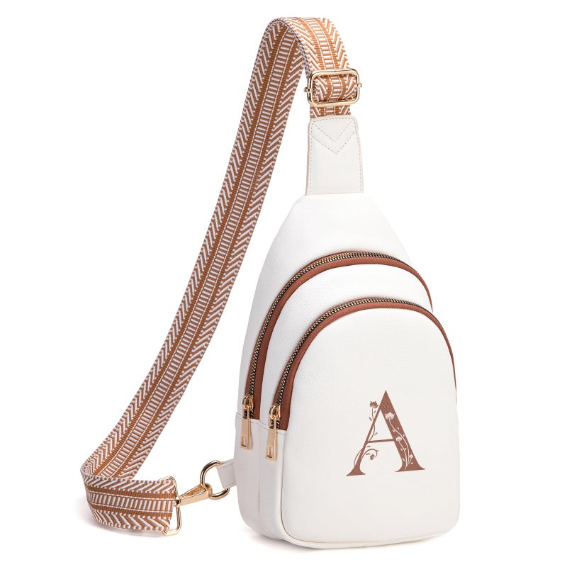 Viverte Crossbody Bags for Women Initial Sling Bag Cross Body Fanny Packs Personalized Gifts for Mom Women Wife (Beige with Brown-A) - Image 1