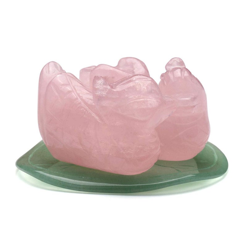 Jovivi Jovivi Natural Rose Quartz Mandarin Ducks Feng Shui Crystal Love Birds on Lotus Leaf Figurine for Love and Romance  Male and Female  Valentines Day Gifts 