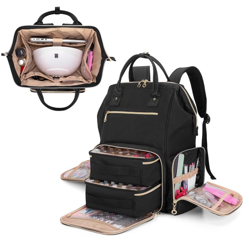 BAFASO BAFASO Nail Polish Organizer Backpack Holds 56 Bottles and a Nail Lamp, Nail Polish Bag with 2 Removable Pouches and Tools Storage Sections (Patented Design), Black