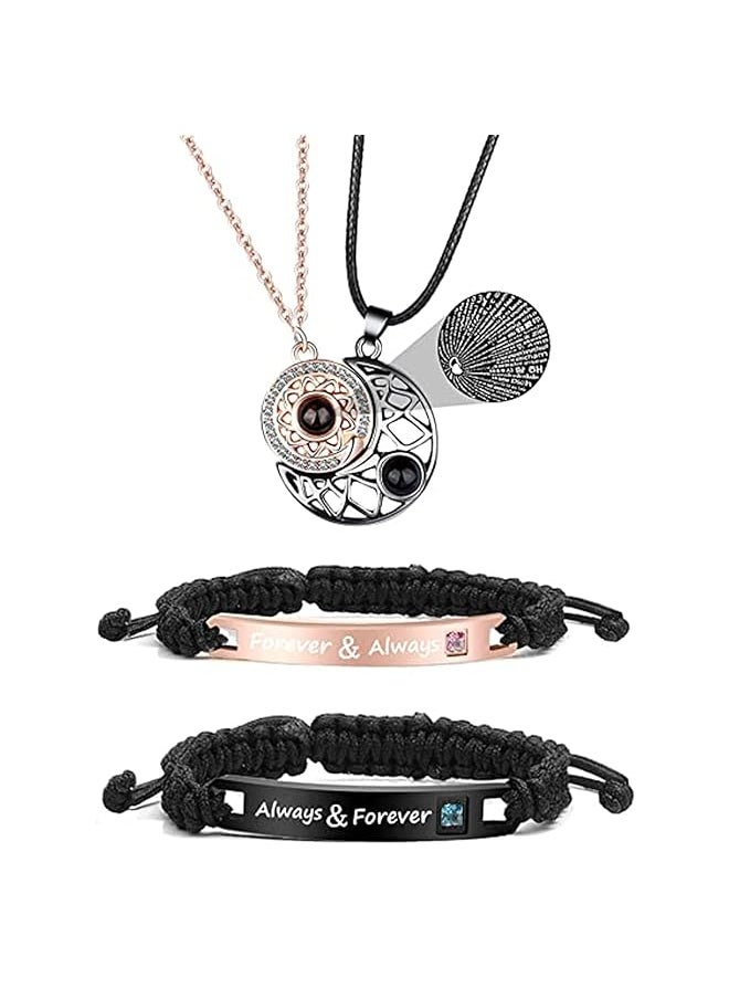 erorex 4Pcs Couples Bracelets Necklace Set For Women Men I Love You Necklace 100 Languages Matching Bracelets Necklace For Couples Her King His Queen Bracelet Necklaces For Valentines Jewelry Gift  - Image 1