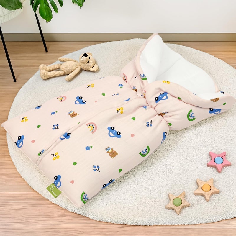 R for Rabbit Snuggy Bliss Baby Sleeping Bag & Carry Nest - Teddy Pink - Image 1