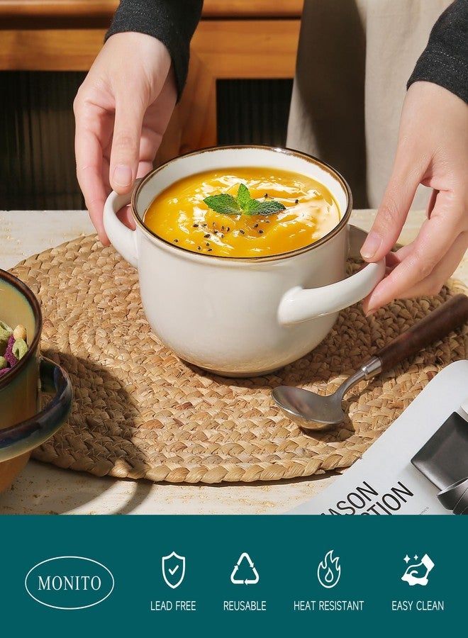 مونيتور أوعية سلطة سيراميك من مونيتو بمقابض، أوعية شوربة البصل الفرنسية سعة 28 أونصة، أوعية شوربة سيراميك للحبوب والمعكرونة والفلفل الحار وحساء اللحم البقري، مجموعة أوعية تقديم قابلة للتكديس مكونة من 4 قطع (28 أونصة) - Image 4