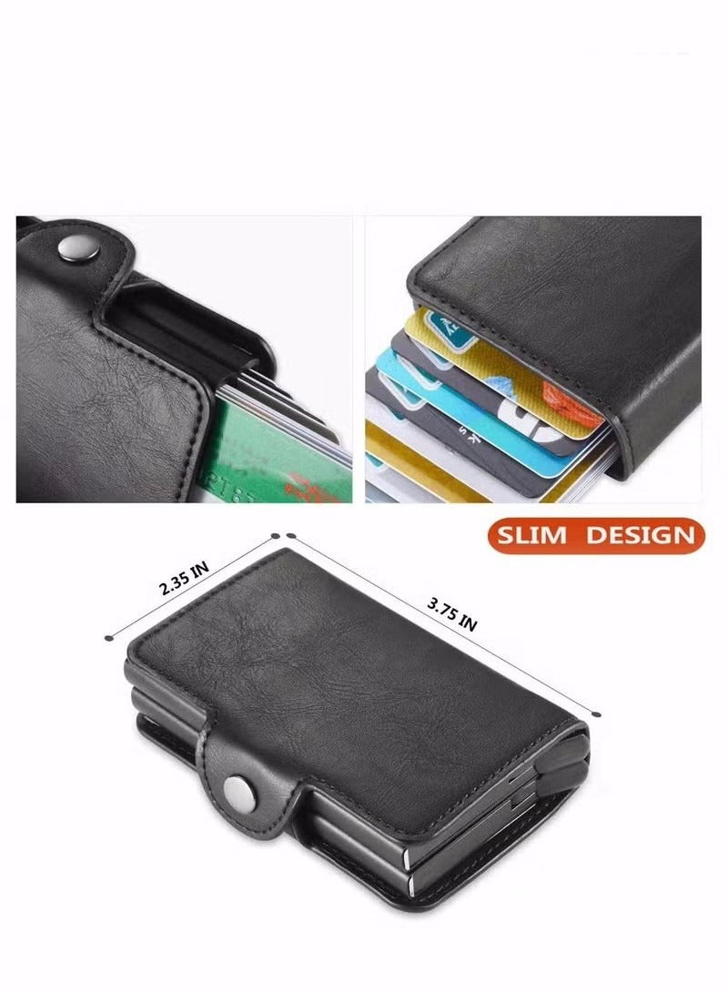 Wallet for Men Credit Card Holder, Automatic Pop Up Wallet with RFID, Leather Slim Card Case Front Pocket Anti-theft Travel Thin Wallets, Metal Money Organizers for Women Up to Holds 14 cards+ Cash - Image 3