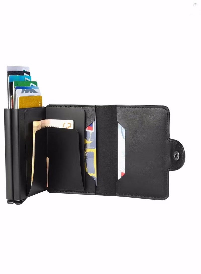 Wallet for Men Credit Card Holder, Automatic Pop Up Wallet with RFID, Leather Slim Card Case Front Pocket Anti-theft Travel Thin Wallets, Metal Money Organizers for Women Up to Holds 14 cards+ Cash - Image 2