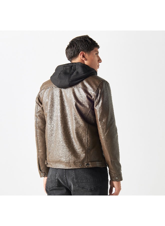 Lee Cooper - Lee Cooper Zip Through Leather Jacket with Hood and Pockets - Image 1