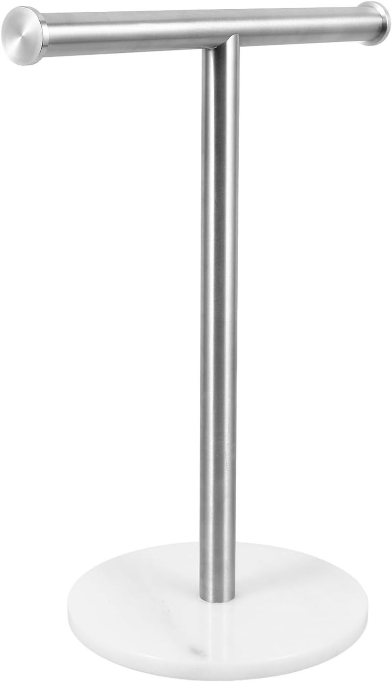 Abaodam T-Shaped Stainless Steel Kitchen Towel Rack with Brushed Finish and Marble Base, Standing Hand Towel Holder for Bathroom Vanity and Countertop Use - Image 1