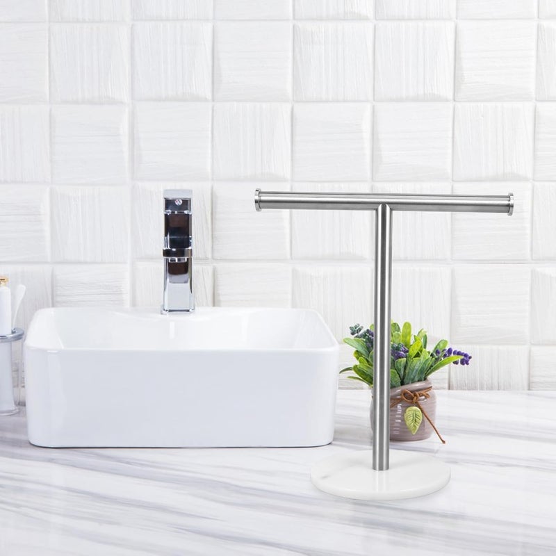 Abaodam T-Shaped Stainless Steel Kitchen Towel Rack with Brushed Finish and Marble Base, Standing Hand Towel Holder for Bathroom Vanity and Countertop Use - Image 5
