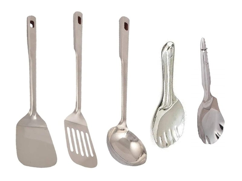 First Front Stainless Steel Cooking and Serving Rice Palta, Panja Rice Palta, Palta, Egg Palta with Chamcha, Kitchen Tools (Pack of 5) - Image 1