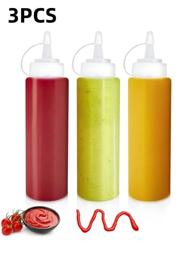 3 Pcs 250ML Plastic Squeeze Sauce Bottles Clear Reusable With Nozzle Caps Dispensers For Mustard Olive Oil Jam Ketchup Salad Dressing Kitchen Home Baking - Image 1