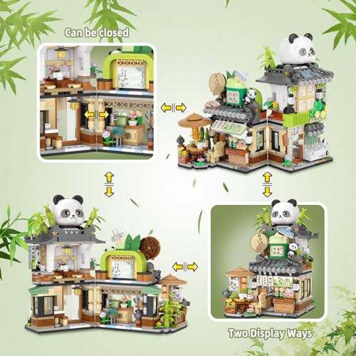 NEWABWN Street View Tea Shop Mini Building Blocks, MOC Creative Building Toys Cute Panda Animals Building Set for Girls 6-12, Simulation Architecture Construction Toy, Gift Idea for Kids Adults (860PCS) - Image 3