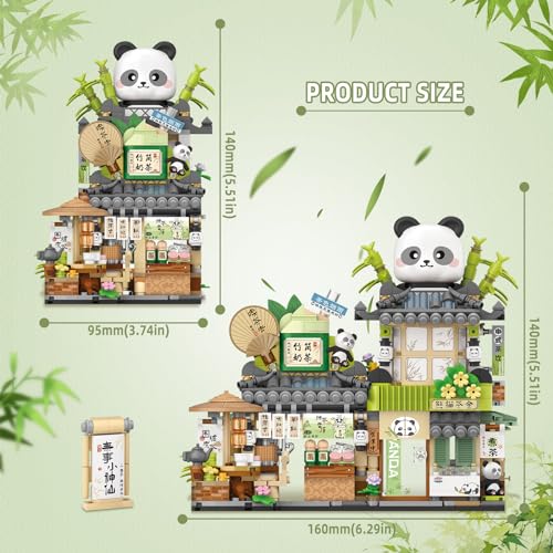 NEWABWN Street View Tea Shop Mini Building Blocks, MOC Creative Building Toys Cute Panda Animals Building Set for Girls 6-12, Simulation Architecture Construction Toy, Gift Idea for Kids Adults (860PCS) - Image 5