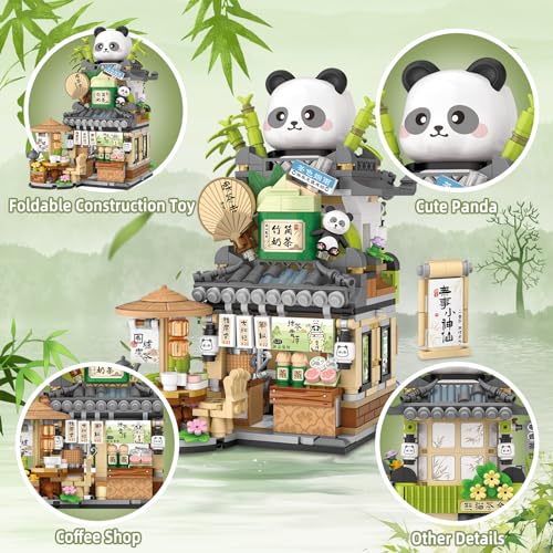 NEWABWN Street View Tea Shop Mini Building Blocks, MOC Creative Building Toys Cute Panda Animals Building Set for Girls 6-12, Simulation Architecture Construction Toy, Gift Idea for Kids Adults (860PCS) - Image 2