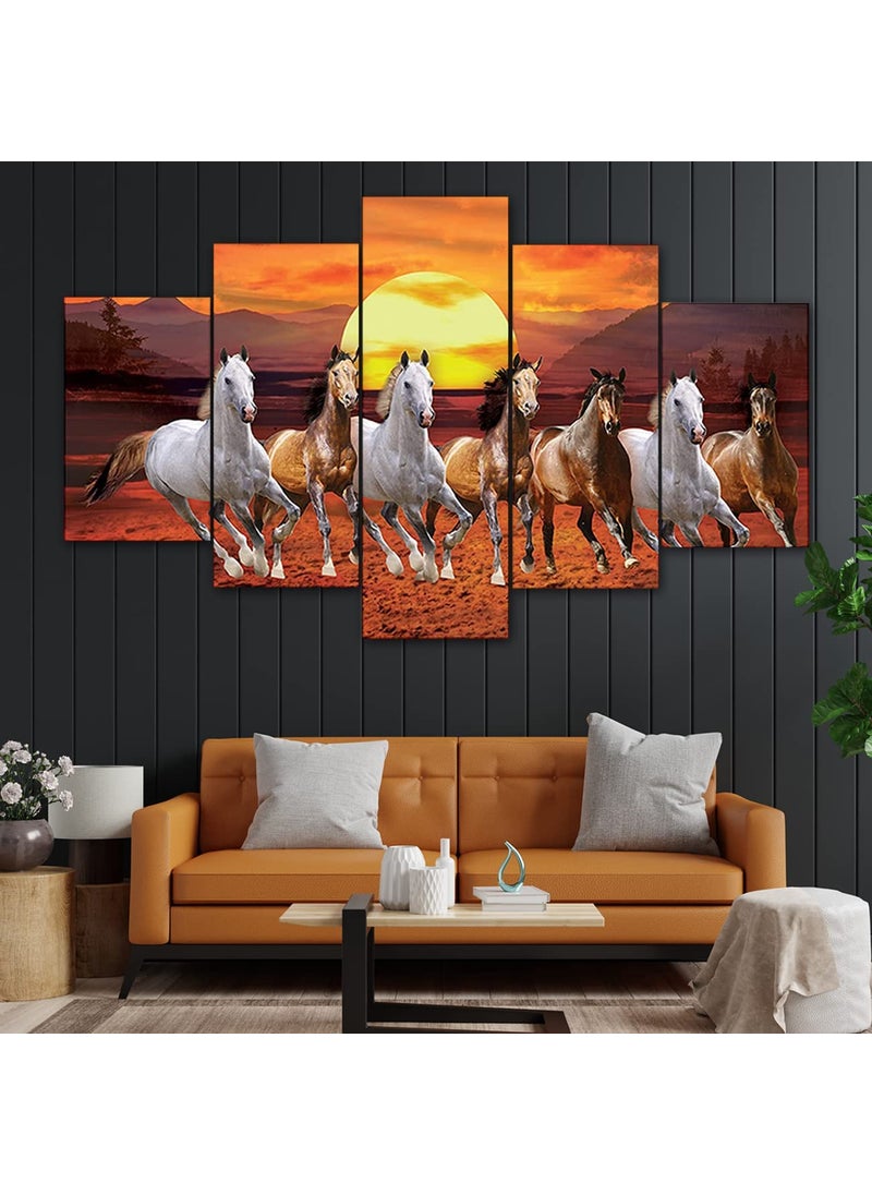 Perpetual Perpetual Seven Horse Painting for Wall Decoration - Set Of Five, 3d Scenery Vastu Wall Painting for Living Room Large Size with Frames for Wall Decor and Home Decoration, Hotel, Office( 125 CM X 60 CM )H8Z  - Image 5
