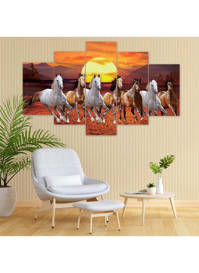 Perpetual Perpetual Seven Horse Painting for Wall Decoration - Set Of Five, 3d Scenery Vastu Wall Painting for Living Room Large Size with Frames for Wall Decor and Home Decoration, Hotel, Office( 125 CM X 60 CM )H8Z  - Image 1