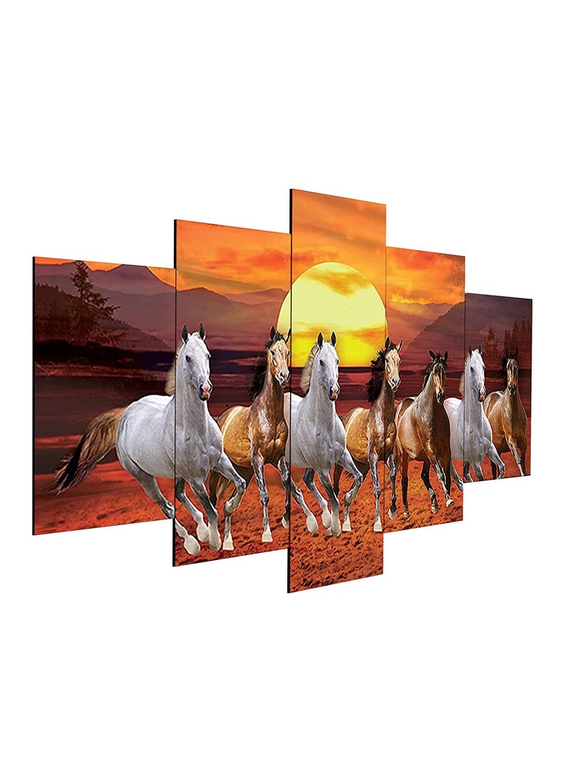 Perpetual Perpetual Seven Horse Painting for Wall Decoration - Set Of Five, 3d Scenery Vastu Wall Painting for Living Room Large Size with Frames for Wall Decor and Home Decoration, Hotel, Office( 125 CM X 60 CM )H8Z  - Image 2