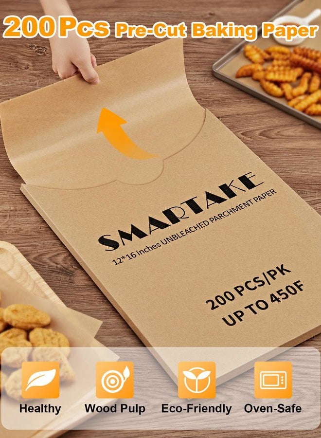 SMARTAKE 200 Pcs Parchment Paper Baking Sheets, 12x16 Inches Non-Stick Precut Baking Parchment, for Baking Grilling Air Fryer Steaming Bread Cup Cake Cookie and More (Unbleached) - Image 4