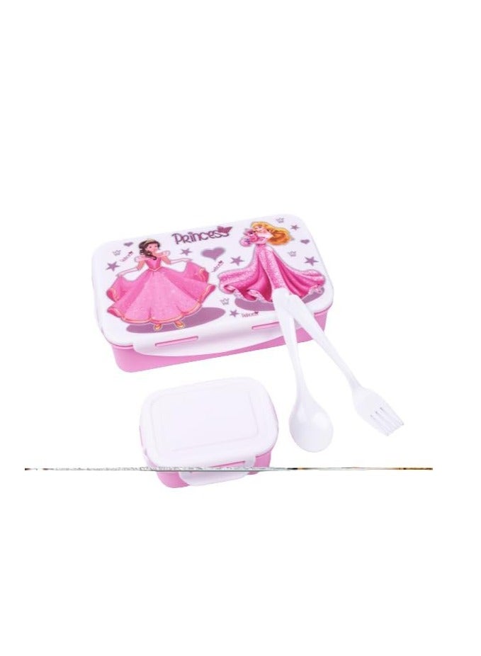 Entisia Princess Lunch Box Unbreakable Plastic Cartoon Princess Lunch Box for Kids and Adults With mini Container With Spoon and Fork Perfect for Office School Travel Camping College 300ml - Image 1